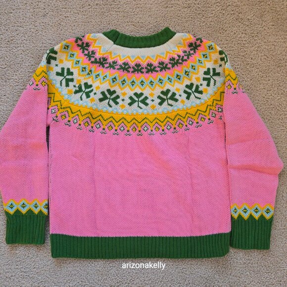 NWOT Pink Fair Isle Knit Sweater Shamrock Design - Picture 4 of 7